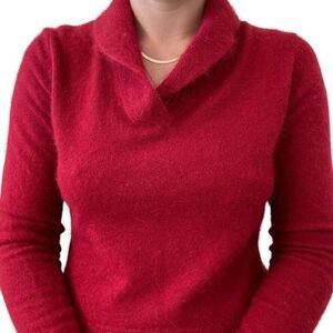 Vintage Carole Little Cherry Red Angora Cowl Neck Soft Fuzzy Fluffy Sweater Sz S
